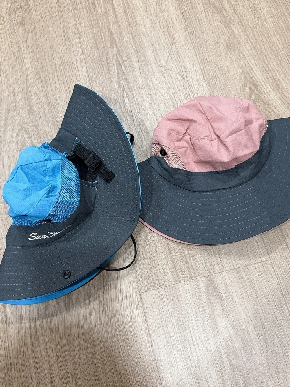 Kids Wide-Brim Bucket Hat - Blue & Pink Options